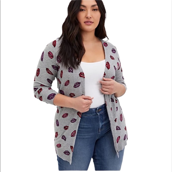 Torrid Lip Print Boyfriend Cardigan 